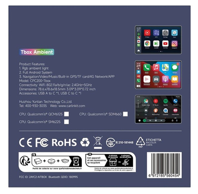 Adapter CarPlay Android Auto Carlinkit Tbox Ambient RGB, Android 13, 4GB 64GB, i zi
