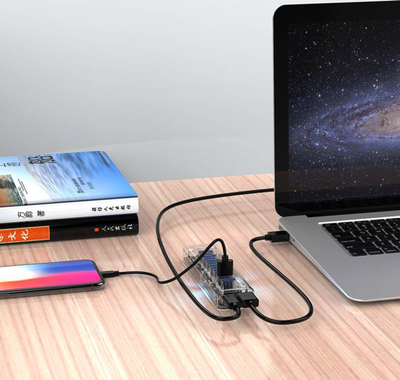 HUB USB ORICO USB 3.0, 7 porta, 5 Gbps, transparent