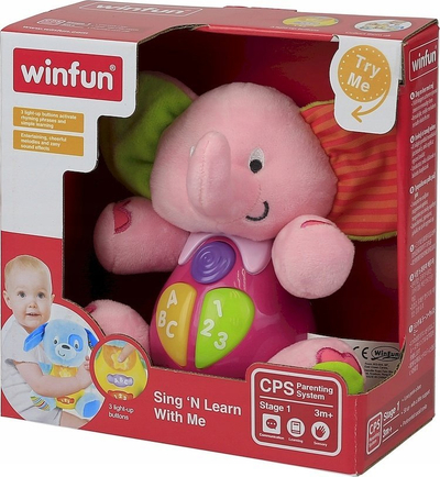 Arush pelushi interaktiv Winfun Sing N Learn With Me, butona me drita, tinguj për mësim, bezhë