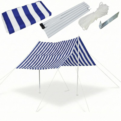 Çadër plazhi ProGarden Sun Shelter, 297x170 cm, me shtylla, blu me vija