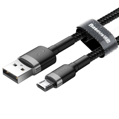 Kabllo USB Baseus Cafule CAMKLF-BG1, micro USB, pëlhurë e gërshetuar, zi gri
