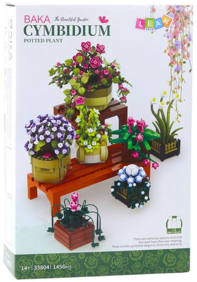 Lodra konstruktive Flowers in Pots, 1446 pjesë, 7 lule me dy rafte, shumëngjyrëshe