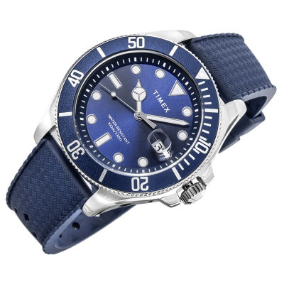 Ora burrash Timex Harborside Coast TW2Y05000, quartz, rezistente ndaj ujit 100m, blu