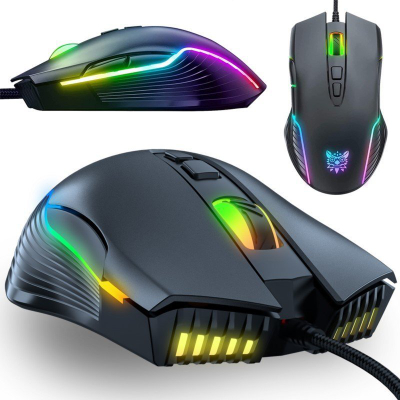 Maus lojërash Onikuma CW905, me kabllo, 6400 DPI, RGB, i zi