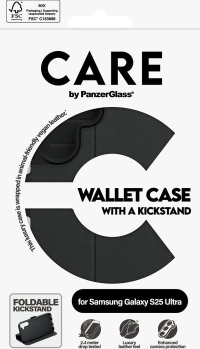 Kllëf portofol CARE by PanzerGlass për Samsung Galaxy S25 Ultra, me kickstand, transparnet