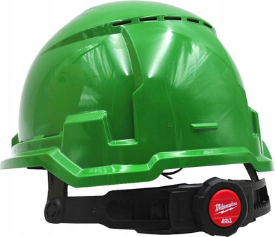 Helmetë mbrojtëse Milwaukee Bolt 100, me vrima ajrimi, me rrip nën mjekër, jeshile