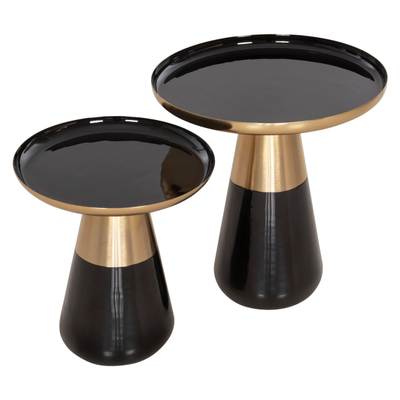 Set 2 tavolina për kafe Oluf Φ50&Φ41cm (HM9922), zezë/ ari