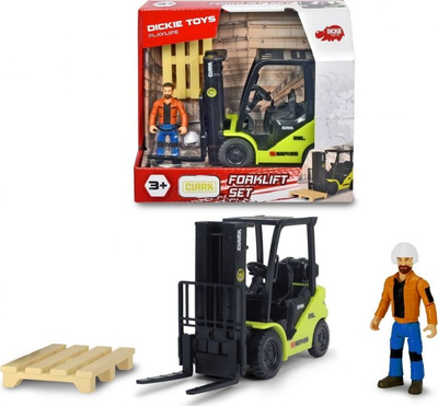Lodër forklift Dickie Toys Clark, set me paletë dhe figurë, jeshile me të zezë