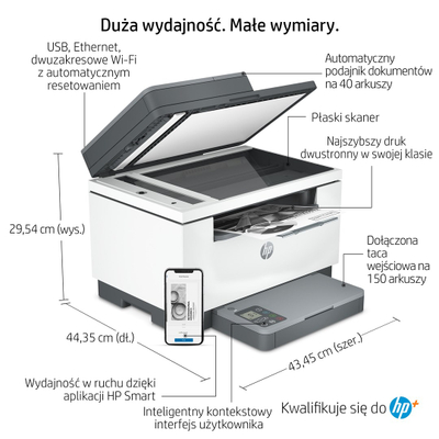 Печатач HP LaserJet MFP M234sdne, A4 моно, мултифункционален, бел