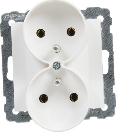 Prizë dyshe Legrand SUNO 721191, 2x2P+E, 16A 250V, e bardhë