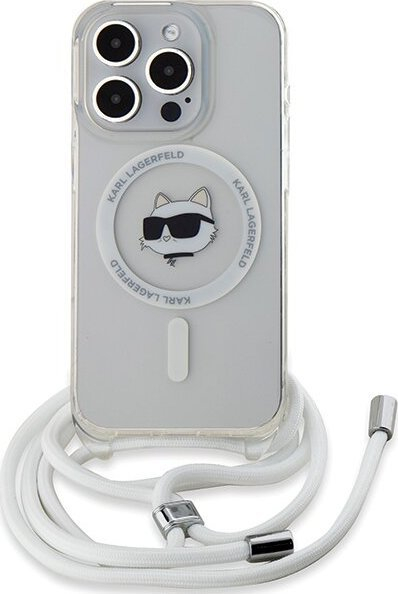 Mbulesë telefoni Karl Lagerfeld IML Crossbody Choupette Head MagSafe për iPhone 15 Pro, transparente
