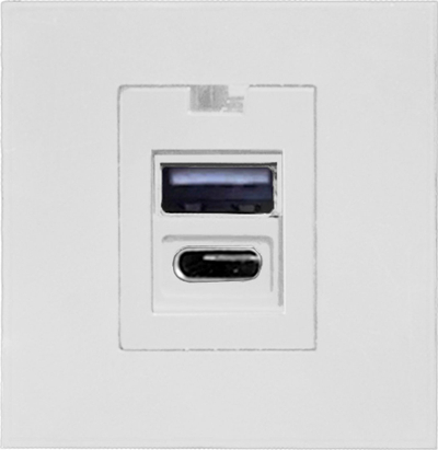 Portë modulare USB NOEN, 2x USB A dhe C, 45x45mm, 2.1A 5V, e bardhë