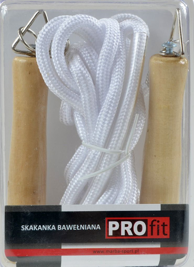 Litar kërcimi PROfit DK 1013, pambuk 280cm, doreza druri, i bardhë