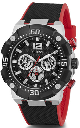 Orë dore për meshkuj Guess Navigator GW0264G1, e zezë/kuqe
