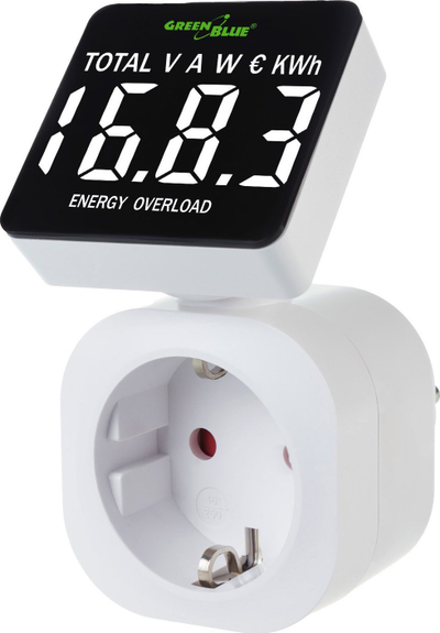 Matës energjie GreenBlue GB620 F, 16A 3680W, memorie ruajtjeje, i bardhë