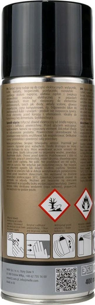 Спреј за чистење контакти K2 Contact Spray, 400ml, за електрика и електроника, црн