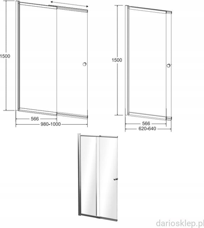 Paravan për vaskë Besco, 2 pjesë, xham sigurie 4mm, profil alumini i zi, 100 x 150cm