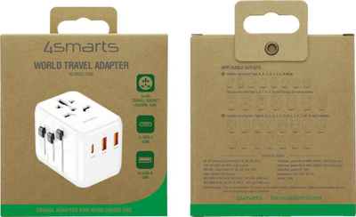 Adapter udhëtimi 4smarts World Travel Adapter Nomad, 20W, USB-A USB-C, i bardhë