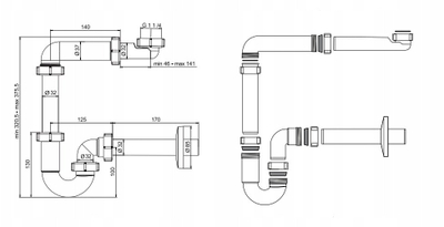 Курт за лавабо Space Saving, 32mm, пластика, бел