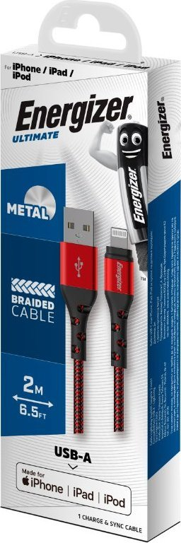 Kabllo karikimi Energizer Ultimate, Lightning USB A, 2m, e kuqe