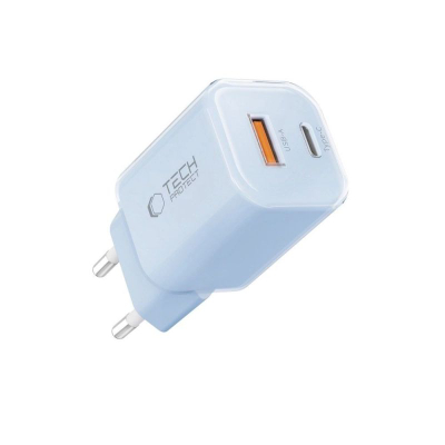 Karikues rrjeti Tech-Protect NCM33W, 2 porta USB, 33W PD QC3.0, blu e çelët