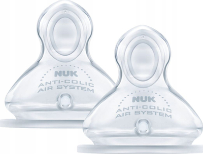 Gumë shishe NUK Silicone Teat M, 0–6 muaj, 2 copë, transparente
