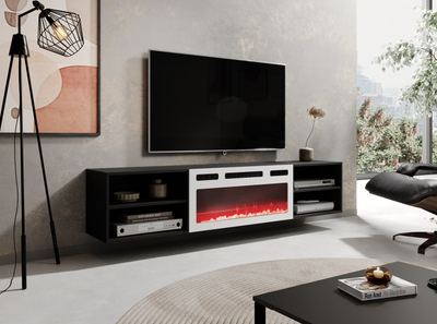 Komoda TV Cama Meble Polo, 180x33x39 cm, me oxhak elektrik, e zezë me të bardhë