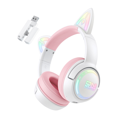 Kufje gaming pa tel ONIKUMA GT838 Cat Ear, tri-mode, RGB, e bardhë rozë