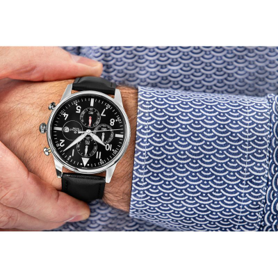 Ora burrash Giewont Chronograph Sapphire GW5630-A2, kronograf, xham safir, e zezë argjendi