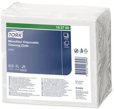 Lecka mikrofibër TORK 183700, të disponueshme, të bardha me printim blu