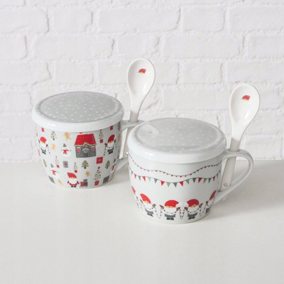 Filxhan jumbo Boltze Home Monti Pattern 2, porcelan 600 ml, me kapak edhe lugë, shumëngjyrësh