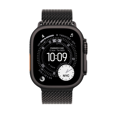 Apple Watch Ultra 3 Cellular 49mm Black Titanium Case with Black Titanium Milanese Loop, Medium