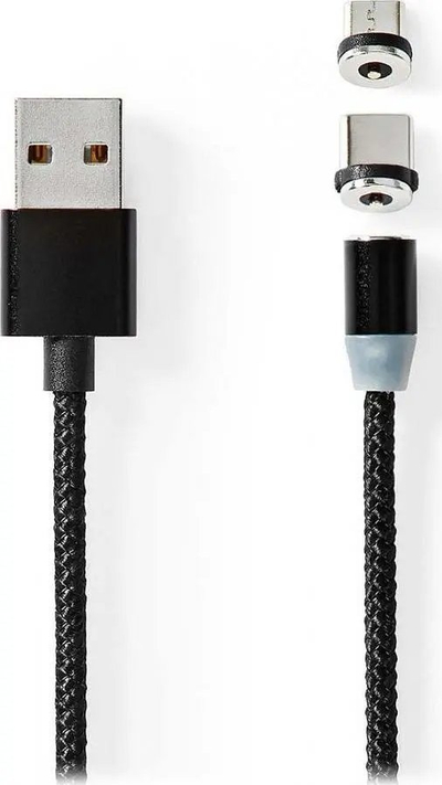 Kabllo karikimi Nedis USB 2.0, magnetike, 2 m, USB A në USB C edhe Micro USB, e zezë