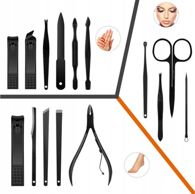 Set manikyr pedikyr LeanToys, 16 pjesë, kuti udhëtimi, i zi