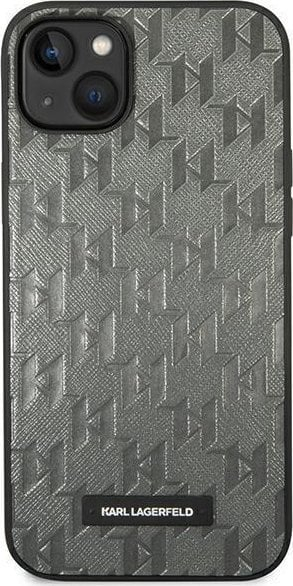 Futrollë Karl Lagerfeld Saffiano Mono Metal Logo për iPhone 14 6.1", hardcase gri