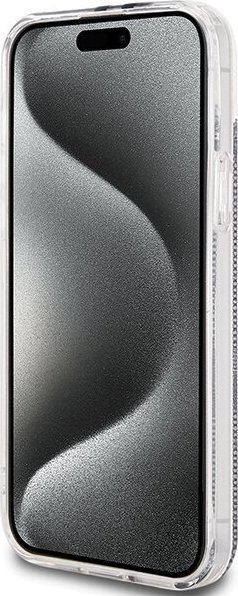 Mbrojtëse telefoni Guess IML 4G Gold Stripe për iPhone 15 14 13, 6.1", e zezë
