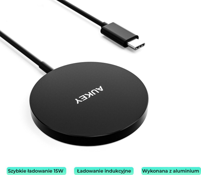 Karikues pa tela Aukey MagSafe Qi, 15W, USB C, i zi