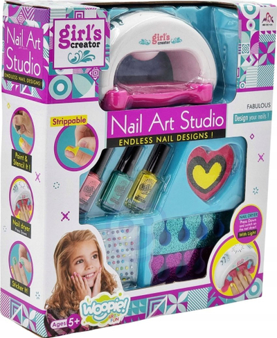 Set manikyri për kalamoj Girl's Creator Nail Art Studio, tharëse thonjsh me bateri, llakë dhe aksesorë, shumëngjyrësh
