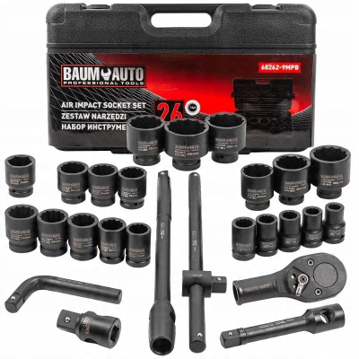 Set çelësa goditës BaumAuto, 3/4" 12-këndor, 17-65mm, 26 copë
