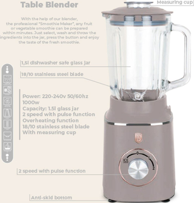 Mikser blender Berlinger Haus BH-9496, 1.5L, gotë, burgundy
