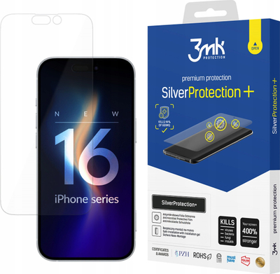 Folia mbrojtëse 3mk SilverProtection+ për Apple iPhone 16 Pro, antibakteriale, transparente