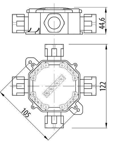 Kuti Pawbol n/t, IP67, 4xPG16, 5 terminale 11P, e hirtë (A.0035)
