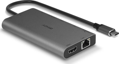 Dock USB C Lindy 43323, HDMI DP 4K, Power Delivery 100W, gri
