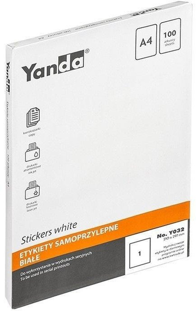 Letër vetëngjitëse Yanda Y032, A4, 100 fletë, e bardhë matte