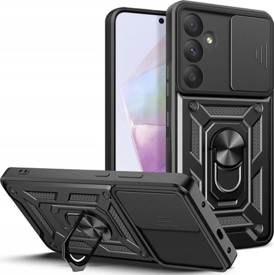 Mbulesë telefoni Tech-Protect Camshield Pro për Galaxy A35 5G, unazë që rrotullohet 360°, kapak kamere, e zezë