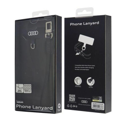Rrip dore telefoni Audi Universal Phone Lanyard, lëkurë eco, 28 cm, i zi