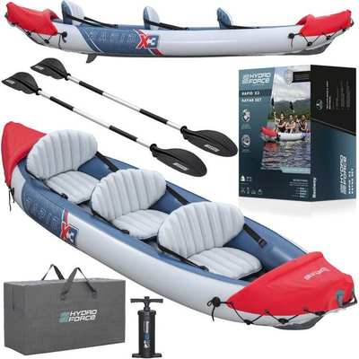 Кајак на надувување Bestway Hydro Force Rapid X3, за 3 лица, сет со пумпа и весла, шарен