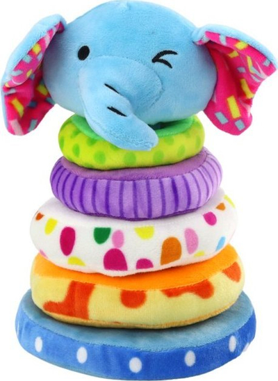 Lodër piramidë pelushi Leantoys elefant, edukative, 24 cm, me shumë ngjyra