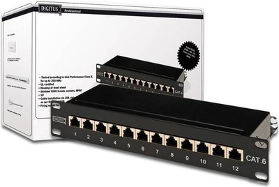 Patch panel Digitus DN-91612S, 10" 1U, 12x RJ-45 Cat.6, metalik