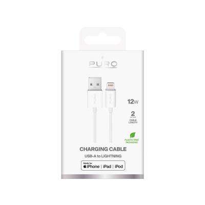 Кабел за полнење Пуро USB-A во Лајтнинг, 2 m, 12 W, бел